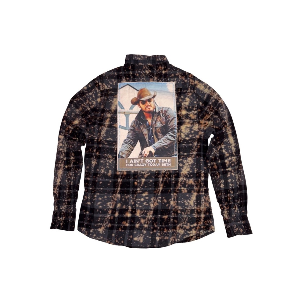 ANGRY MINNOW VINTAGE Flannel Mens M Black Bleached Yellowstone Rip Wheeler Shirt